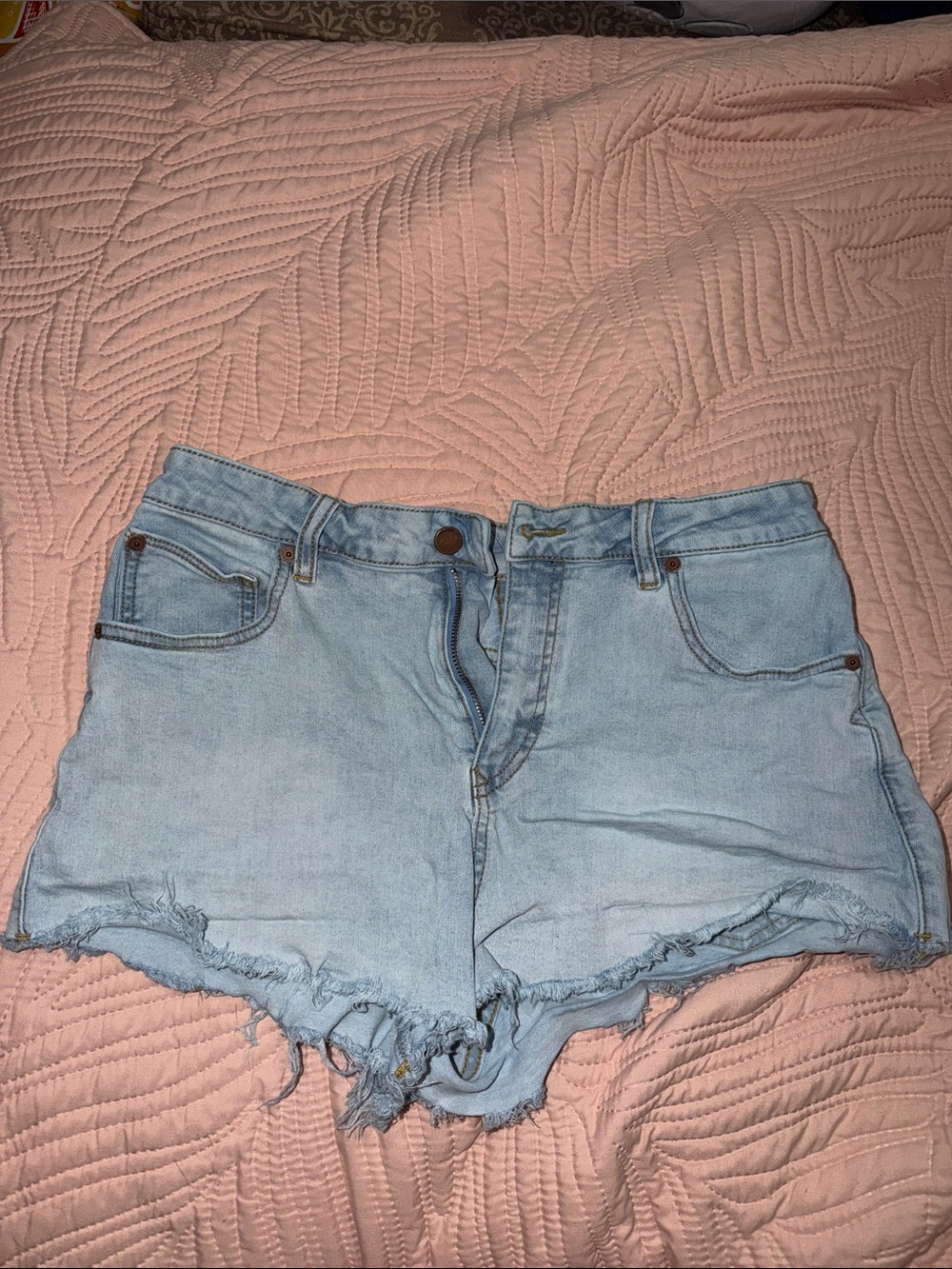 Volcom Light Blue Frayed Hem Denim Shorts